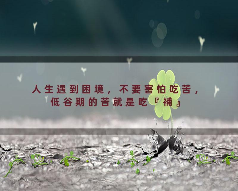 人生遇到困境，不要害怕吃苦，低谷期的苦就是吃『補』，人生本就是一場修行，苦也是修行的一種