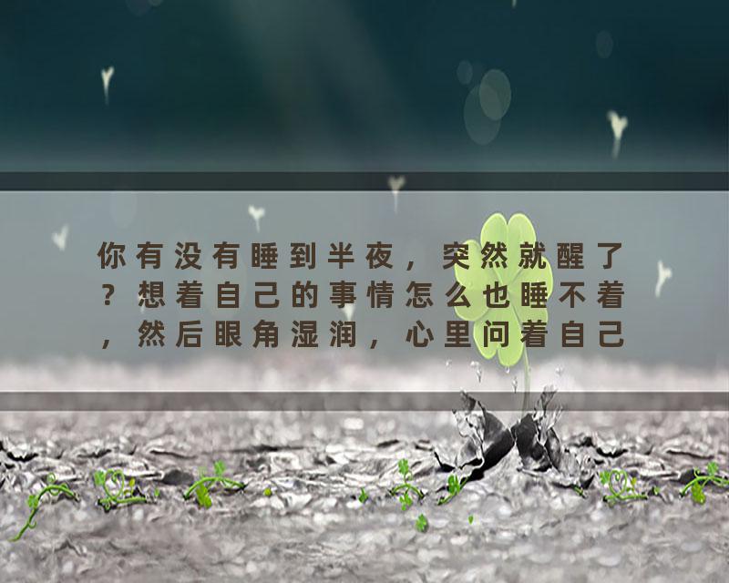 你有没有睡到半夜，突然就醒了？想着自己的事情怎么也睡不着，然后眼角湿润，心里问着自己，怎么把自己活成了这个样子…