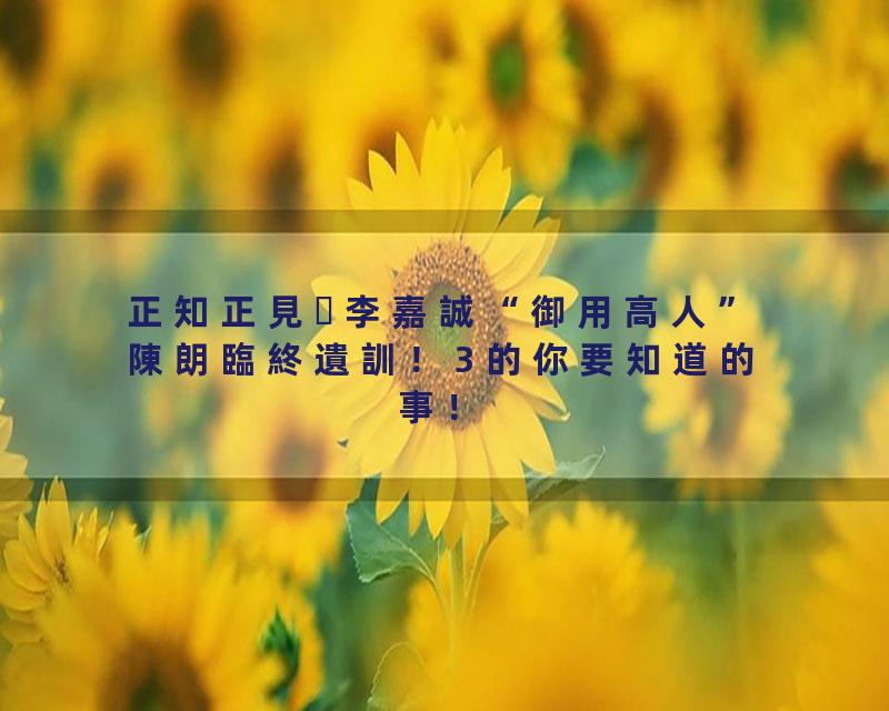 正知正見李嘉誠“御用高人”陳朗臨終遺訓！3 的你要知道的事！