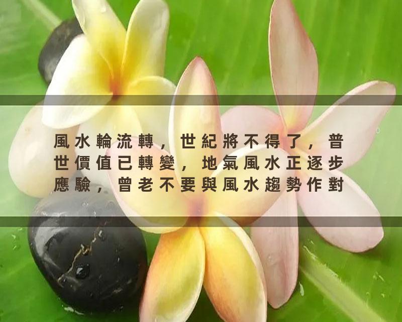 風水輪流轉，世紀將不得了，普世價值已轉變，地氣風水正逐步應驗，曾老不要與風水趨勢作對，年一興盛的卦象正逐一開…