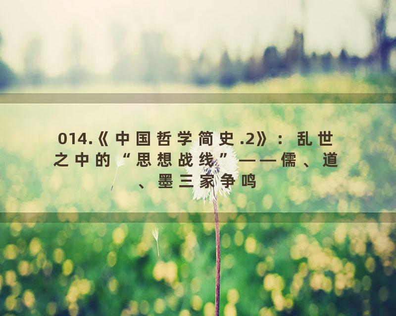014.《中国哲学简史.2》：乱世之中的“思想战线”——儒、道、墨三家争鸣