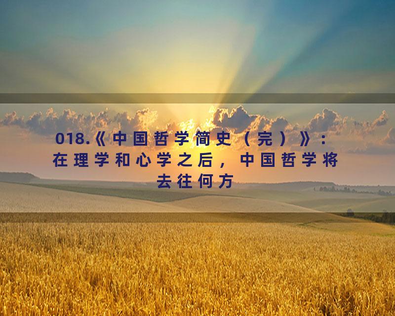 018.《中国哲学简史（完）》：在理学和心学之后，中国哲学将去往何方