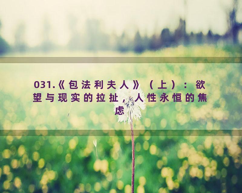 031.《包法利夫人》（上）：欲望与现实的拉扯，人性永恒的焦虑