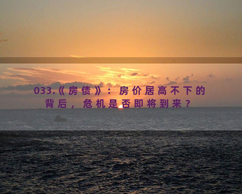 033.《房债》：房价居高不下的背后，危机是否即将到来？
