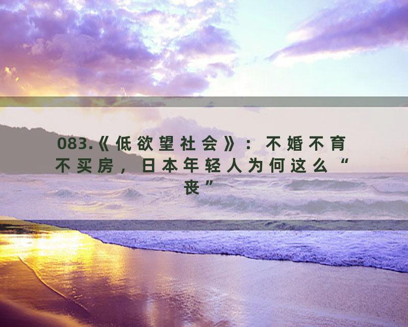 083.《低欲望社会》：不婚不育不买房，日本年轻人为何这么“丧”