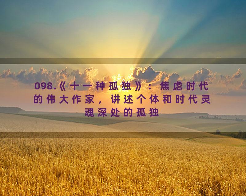 098.《十一种孤独》：焦虑时代的伟大作家，讲述个体和时代灵魂深处的孤独